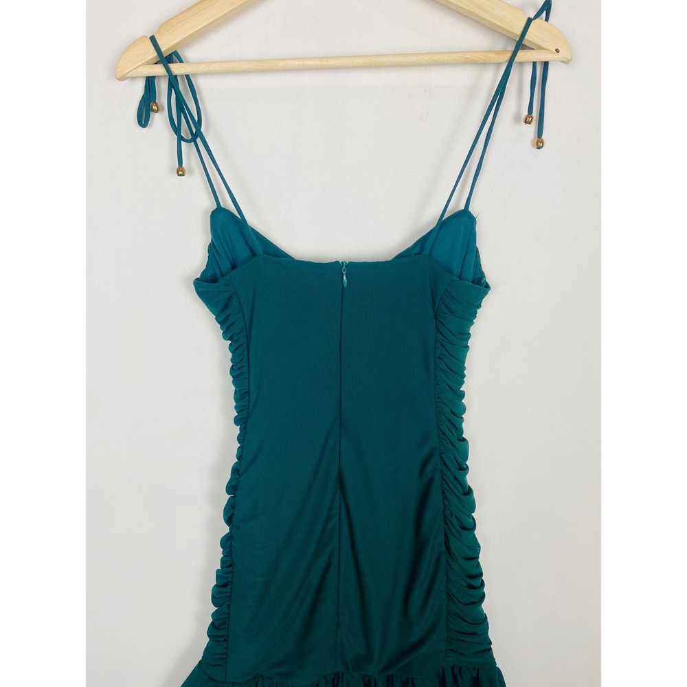 Selfie Leslie Bambi Ruched Tie Strap Ruffle Hem Mini Dress Small AUS 8 Green - Picture 7 of 8